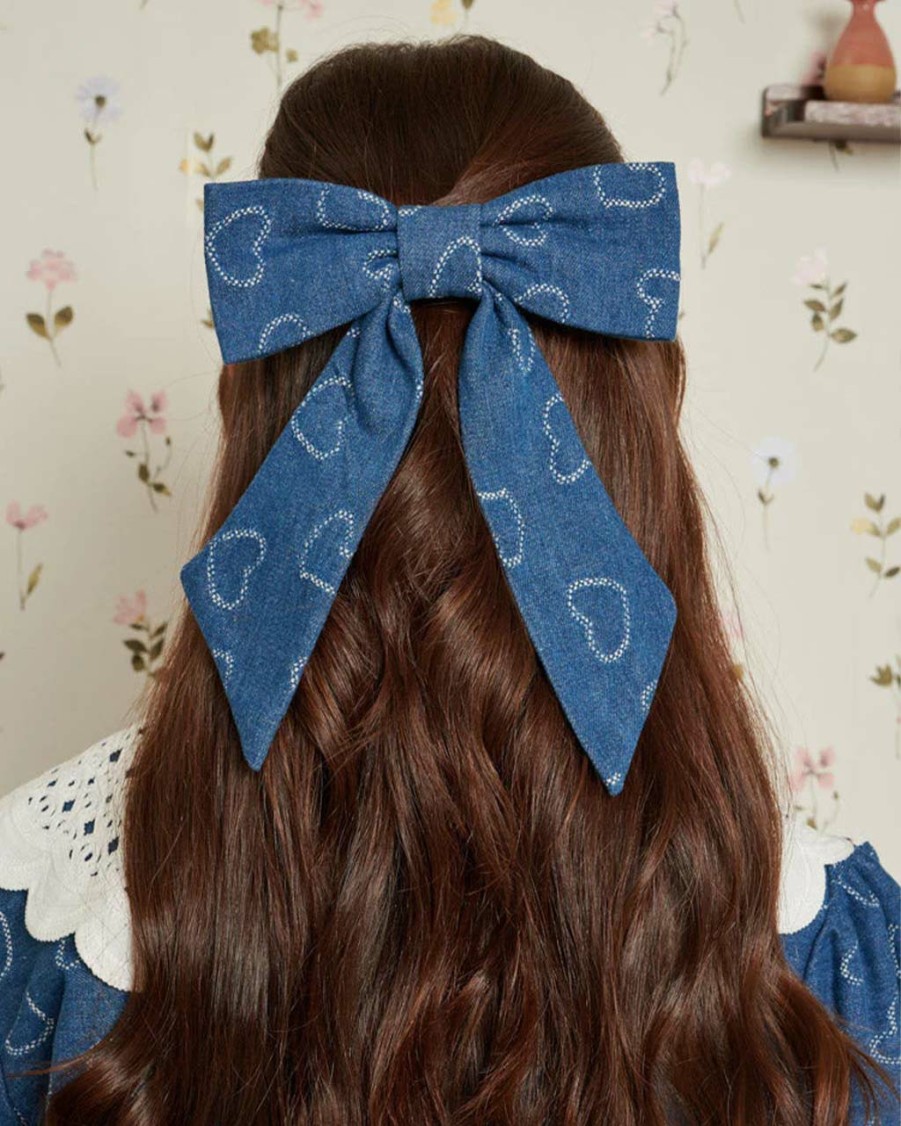 Accessories Sister Jane | Prize Heart Hair Bow - Indigo Blue